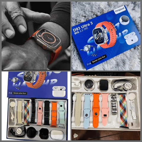 Pack Ultime Smartwatch D93 Ultra 3 – Écran Géant 2.3" + 7 Bracelets + Écouteurs Pro + Enceinte Bluetooth 🔊🔥